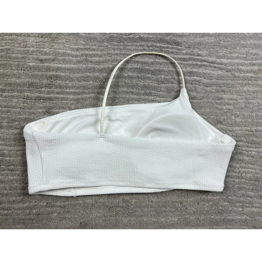 Unbranded Bikini Top Womens White One Shoulder Seersucker Textured Swimwear